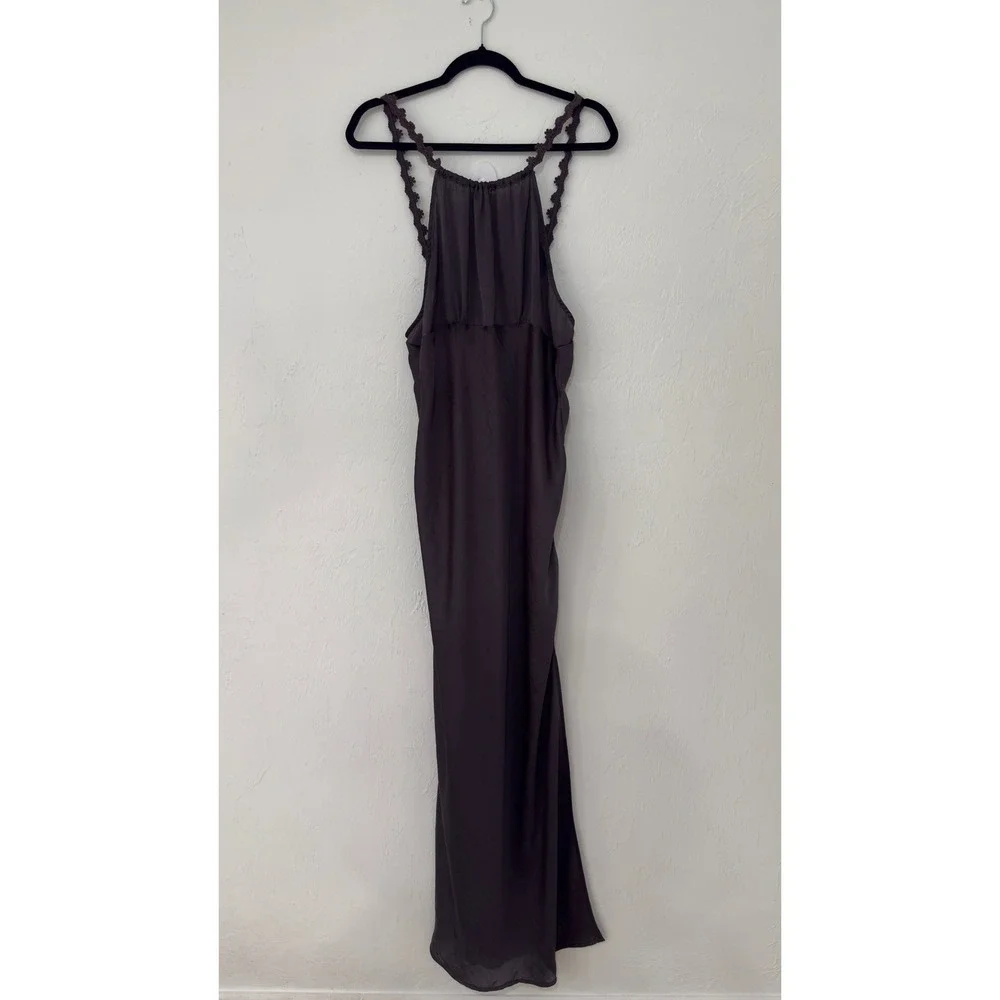 Free People Intimately Grey‎ Halter Maxi Dress Crochet Trim Side Slit L - Picture 4 of 8